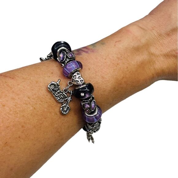 NWT Serjaden Purple & Silver Motorcycle Charm Bracelet - Picture 10 of 13